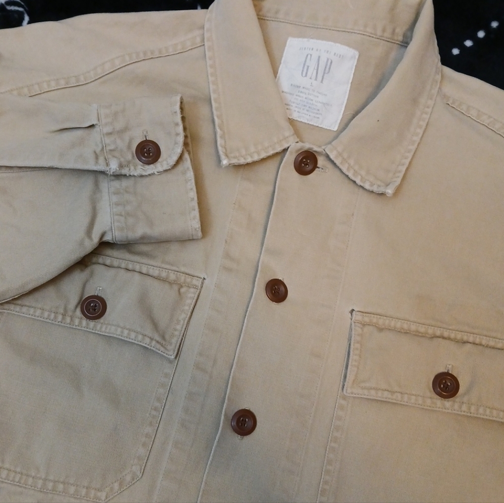 GAP Khaki Military Style Button Front Casual‎ Shacket Large/Unisex